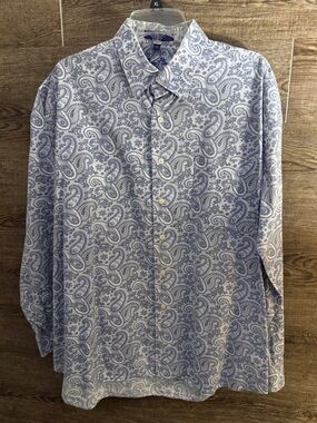 Alan Flusser Blue and White Paisley Button-Down Shirt